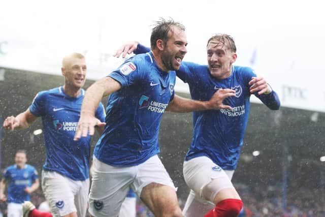 Brett Pitman, who scored 25 goals last season, celebrates netting against Wycombe earlier this season. Picture: Joe Pepler