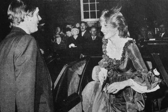 Diana, Princess of Wales steps out of the car outside Portsmouth Dockyard in 1982.