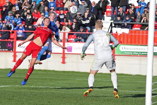 Ronan Curtis struck the post at Accrington. Picture: Joe Pepler
