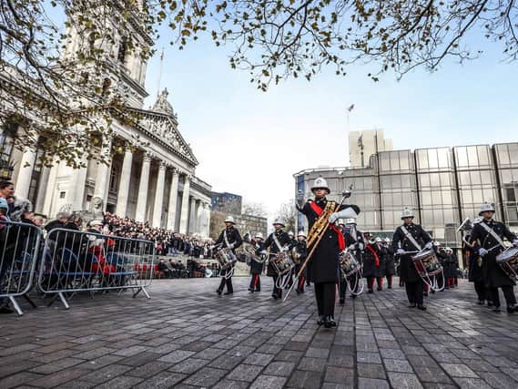 Royal Marines Band at the Guildhall square, Portsmouth during a remembrance service. Picture: LPhot Sam Seeley