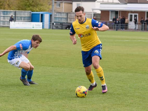 Harry Medway was sent off for Gosport in the second half. Picture: Duncan Shepherd