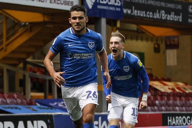 Gareth Evans celebrates with Ronan Curtis after netting against Bradford City. Picture: Daniel Chesterton/phcimages.com
