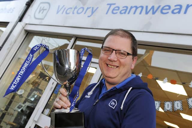 Mark Hooper has been at Victory Trophies on Kingston Road, Portsmouth, Hampshire now in excess of 30 years. Picture by: Malcolm Wells
