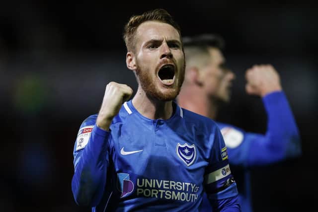 Tom Naylor celebrates at Bradford after Pompey claimed their 23rd point from a possible 27 on league travels. Picture: Daniel Chesterton