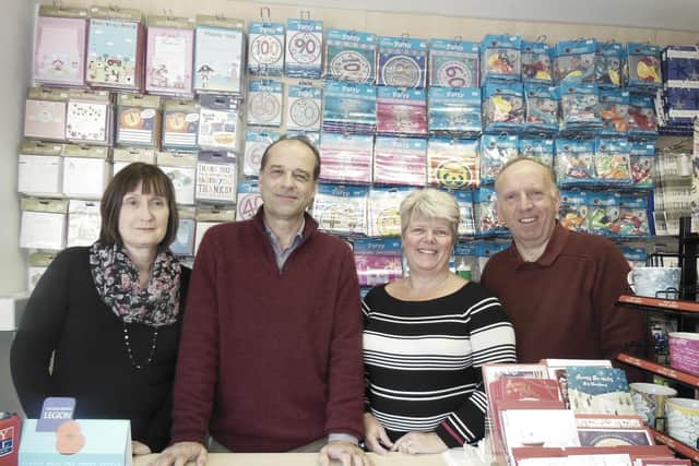 Best Wishes of Bishop's Waltham - Sue Langham (staff member) George Hollingbery MP and Russell Payne & Yvonne Payne (owners).