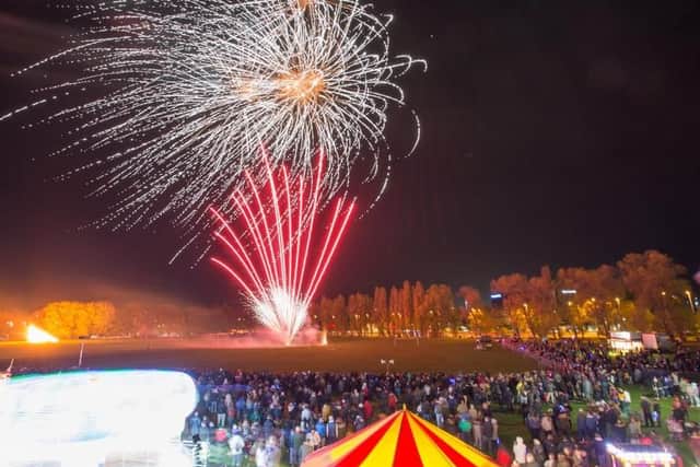The large crowd watching the fireworks at King George V playing fields, Cosham