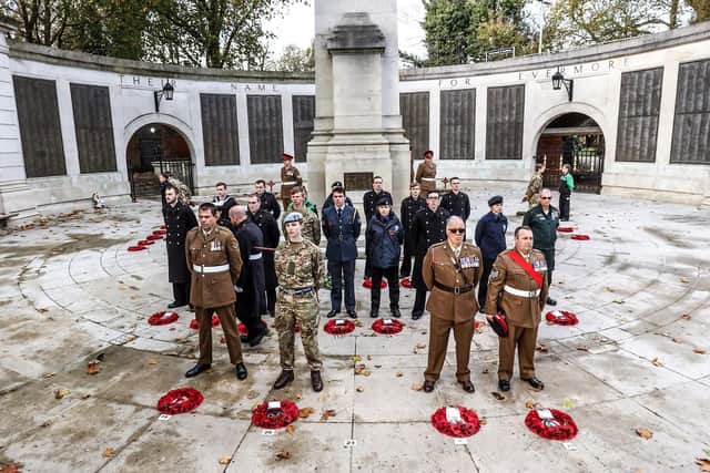 Personnel from the Royal Navy and Royal Marines at the Guildhall square, Portsmouth during a remembrance service. Picture: LPhot Sam Seeley/Royal Navy
