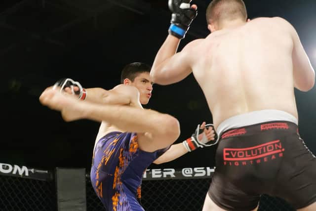 Action from the fight between Daniel Hayles and Fudhal Kelali at Shock N Awe 27 in April.
Picture: Neil Marshall (180425-008)