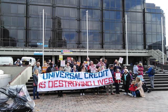 Universal credit protest outside the Guildhall