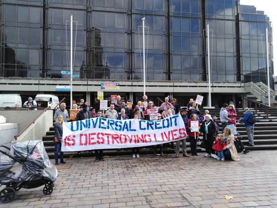 Universal credit protest outside the Guildhall