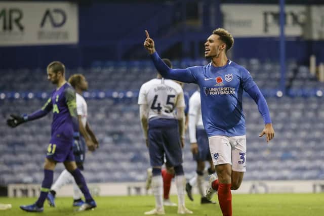 Andre Green celebrates his first Pompey goal. Picture: Robin Jones