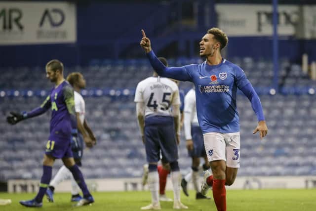 Andre Green celebrates his first Pompey goal. Picture: Robin Jones
