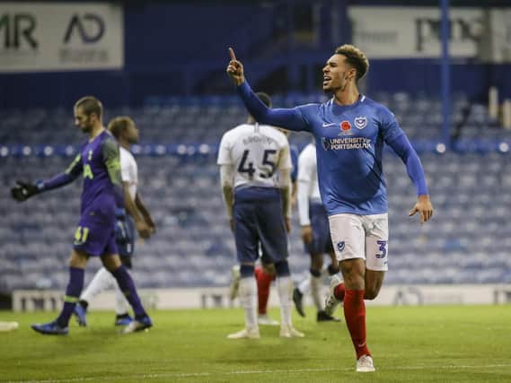 Andre Green celebrates his first Pompey goal. Picture: Robin Jones