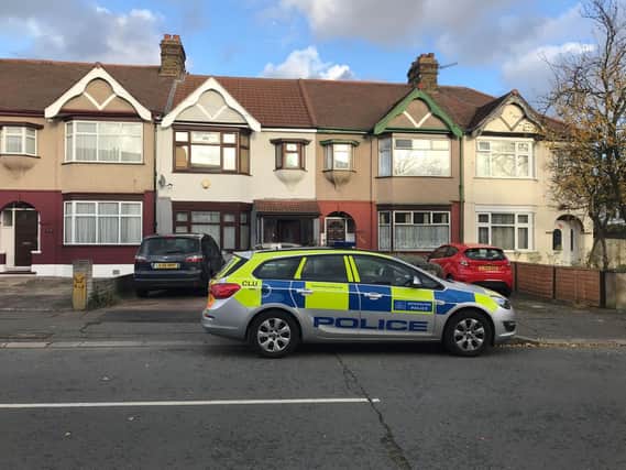 Police at a property (second left) in Applegarth Drive, Ilford, east London, where heavily pregnant Devi Unmathallegadoo, 35, was fatally shot with a crossbow. Picture:  Emma Bowden/PA Wire