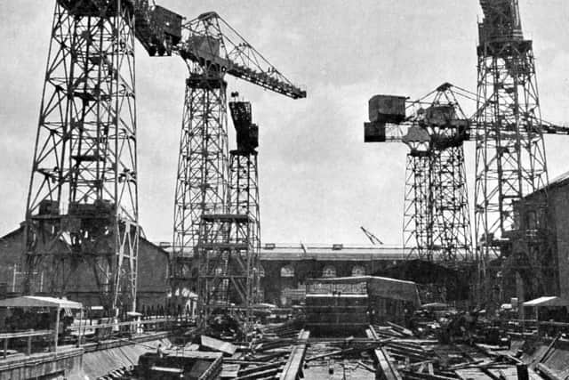 No5 slipway in Portsmouth dockyard was where Dreadnoughts were built and launched from. Here in 1971 it is idle.