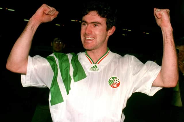 Alan McLoughlin celebrates Republic of Ireland reaching the 1994 World Cup after their 1-1 draw with Northern Ireland.