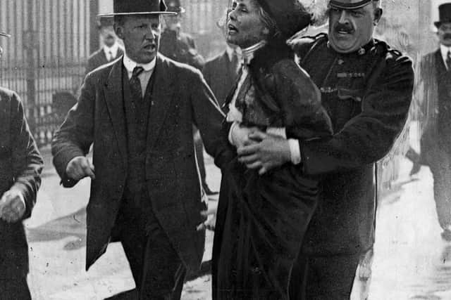 Suffragette leader Emmeline Pankhurst being arrested