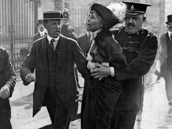 Suffragette leader Emmeline Pankhurst being arrested