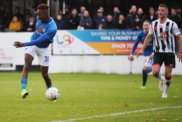 Jamal Lowe scored in Pompey's 4-0 win at Maidenhead. Picture: Joe Pepler