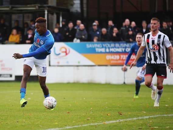 Jamal Lowe scored in Pompey's 4-0 win at Maidenhead. Picture: Joe Pepler