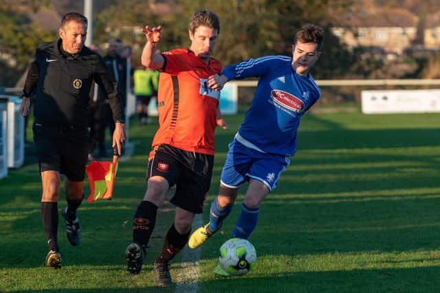 Man-of-the-match Mike Turvey gets forward for AFC Portchester during the win against Shaftesbury. Picture: Vernon Nash (180684-008)