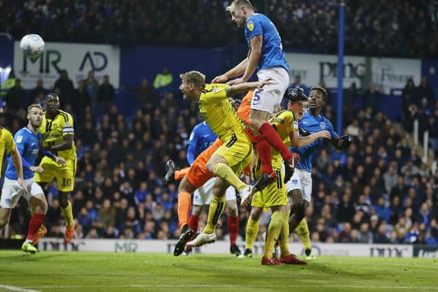 Matt Clarke heads home against Burton. Picutre: Joe Pepler