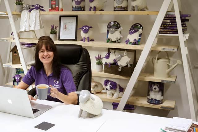 Lynda Harding, the inventor of Ewan the Dream Sheep, in her office