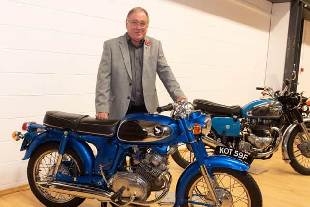 Dennis Miles with his 1967 Honda CD 175a, which he inherited in very poor condition and restored himself. Picture Credit: Keith Woodland