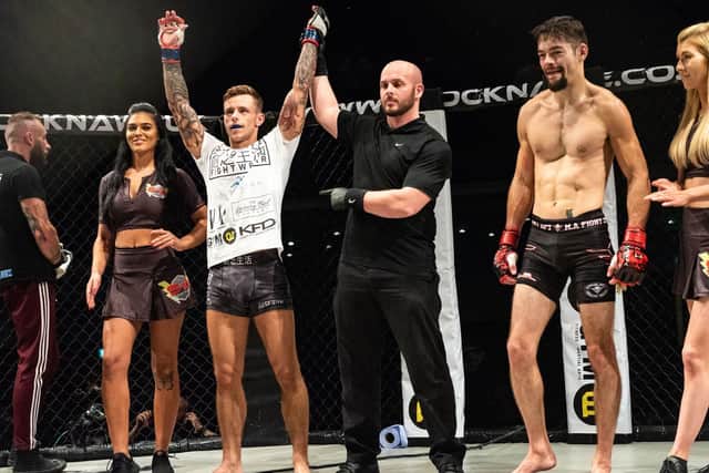 Cameron Hardy toasts his victory over Jean Do Duc at Shock N Awe 28. Picture: Vernon Nash