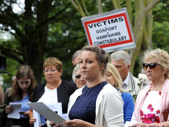 Bridget Reeves, the granddaughter of Gosport War Memorial Hospital patient Elsie Devine, addresses the media in June as the Gosport Independent Panel releases its findings. Picture: Malcolm Wells