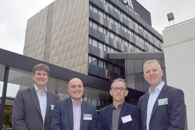 Construction and Property Breakfast Club(From left) David Ardley, Nick Groves, Richard Summers and Shane Mason greet members at the Marriott in Portsmouth.