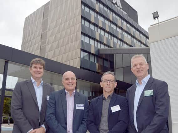 Construction and Property Breakfast Club
(From left) David Ardley, Nick Groves, Richard Summers and Shane Mason greet members at the Marriott in Portsmouth.