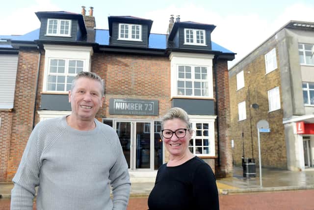 The former Wellington Pub in London Road, Waterlooville, has been turned into a new cocktail bar called Number 73.
Pictured is: Owners of Number 73 Mick Forfar (61) and his wife Liz (55).
Picture: Sarah Standing (180826-9873)