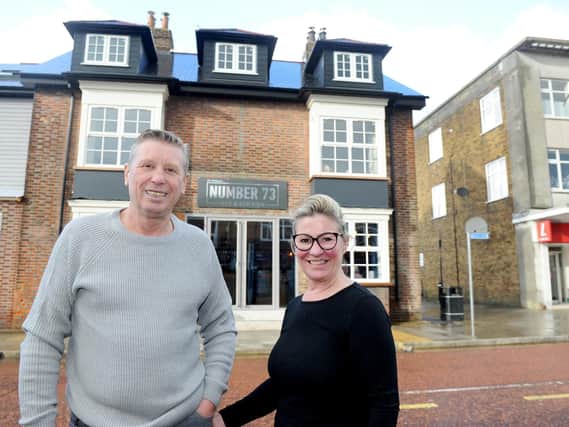 The former Wellington Pub in London Road, Waterlooville, has been turned into a new cocktail bar called Number 73.
Pictured is: Owners of Number 73 Mick Forfar (61) and his wife Liz (55).
Picture: Sarah Standing (180826-9873)