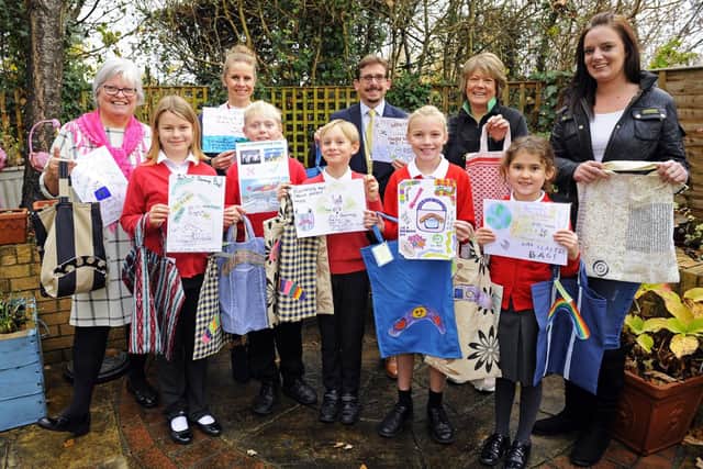 Mandy Rowling from Lockswood day care centre, Sarisbury junior teacher Lynn Hart, headteacher Andrew Stockton, Janet Cooper from A&T Cooper, and Katherine Adams from Leon's Fruit and Veg with Children at the school
Picture: Malcolm Wells (181121-7816)