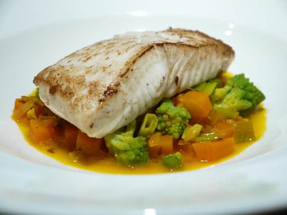Halibut with Romanesco and clementine sauce