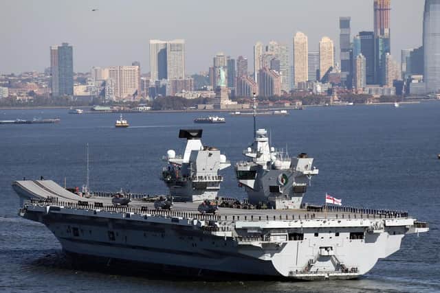 HMS Queen Elizabeth in New York City during a break from historic flight trials in America. Picture: LPhot Kyle Heller/ Royal Navy