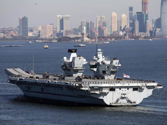 HMS Queen Elizabeth in New York City during a break from historic flight trials in America. Picture: LPhot Kyle Heller/ Royal Navy