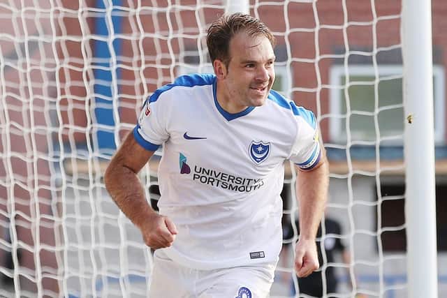 Brett Pitman celebrates his goal at Rochdale. Picture: Joe Pepler