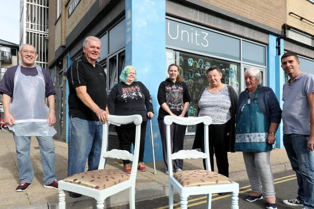 From left, Vince Wymss, Barry Haines, Scarlett Hart, Abbey Lancaster, Yvonne Fornalski, Jenny Francis and Paul Robinson and the Junk to Funk workshop, Fareham