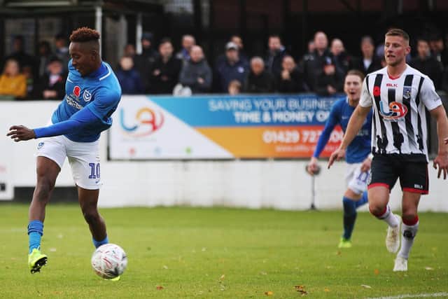 Jamal Lowe nets his seventh goal of the season at Maidenhead. Picture: Joe Pepler