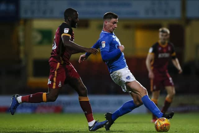Oli Hawkins, who has five goals in his last six Pompey appearances, today again leads the attack at Scunthorpe. Picture: Daniel Chesterton/PinPep