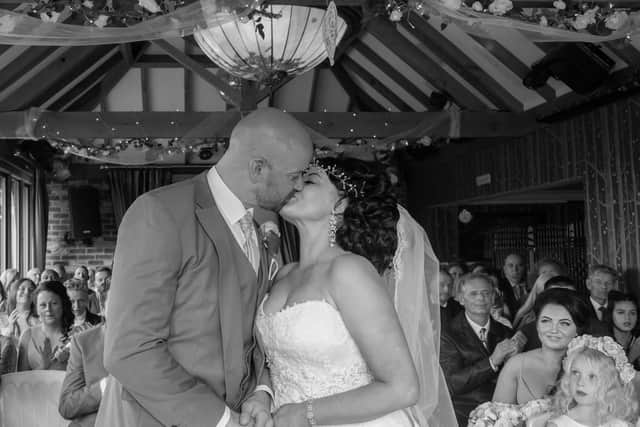 Tim and Lisas marriage ceremony was sealed with a kiss. Picture: Carla Mortimer Photography.