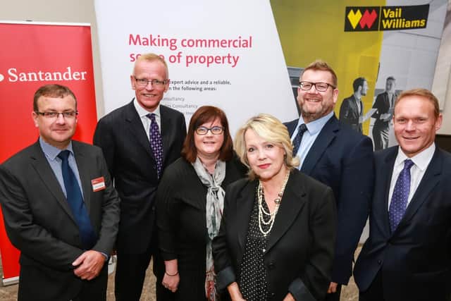 BUSINESS SUMMIT: Keynote speakers Jo Fairley, third right, and Anne-Marie Mountifield at the 2018 Solent Business Growth Summit at the Ageas Bowl, Southampton, flanked by, from left, Andrew Edmonds, managing partner of Smith & Williamsons Southampton office; Gary Jeffries, partner at Vail Williams; Simon Rhodes, senior partner at Trethowans and Gwyn Price, Santander Corporate and Commercial Bank South East and Solent regional director