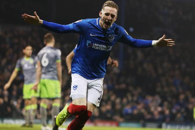 Ronan Curtis celebrates his seventh goal of the season. Picture: Joe Pepler