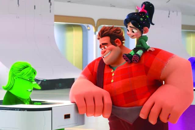 Undated film still handout from Ralph Breaks The Internet. Pictured: eBay Elayne (voiced by Rebecca Wisocky), Ralph (John C. Reilly) and Vanellope von Schweetz (Sarah Silverman). See PA Feature SHOWBIZ Film Reviews. Picture credit should read: PA Photo/Disney. All Rights Reserved. WARNING: This picture must only be used to accompany PA Feature SHOWBIZ Film Reviews.