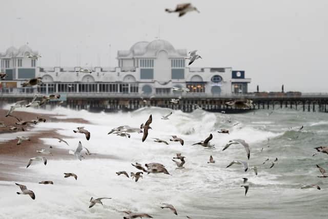 Waves crash on the seafront near to the South Parade pier in Southsea. Picture: Andrew Matthews/PA Wire