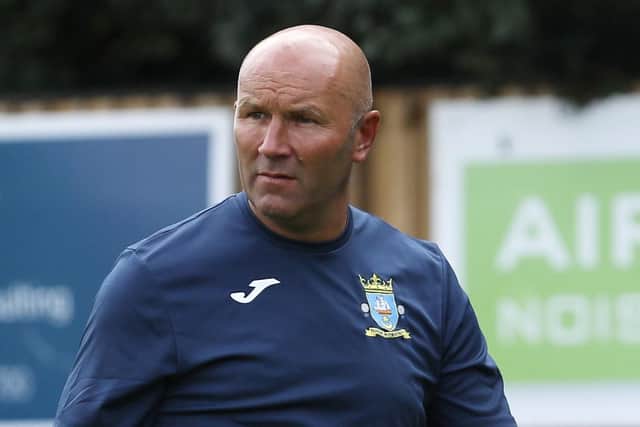 Baffins' manager Steve Leigh. Baffins Milton Rovers v Cowes Sports, PMC Ground                            Picture: Chris Moorhouse               Saturday 18th August 2018             FOR EDITORIAL USE ONLY