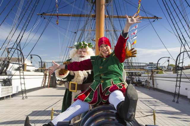 Father Christmas and Miss Chief having fun on board HMS Warrior 1860 at Portsmouth Historic Dockyard's Festival of Christmas.  Picture: Chris Stephens.