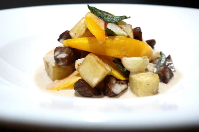 Crown prince pumpkin, onions, sage and chestnut sauce